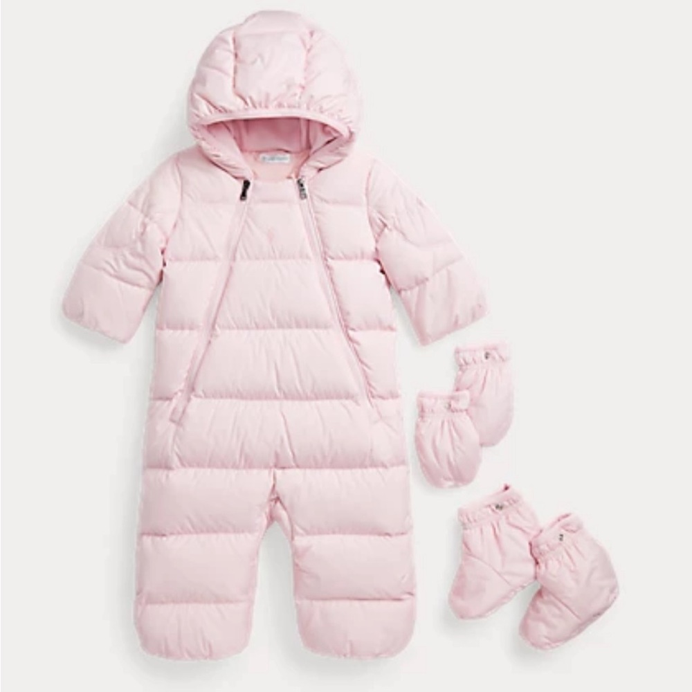 Ralph Lauren bunting snowsuit for baby girl with mittens and booties!!
